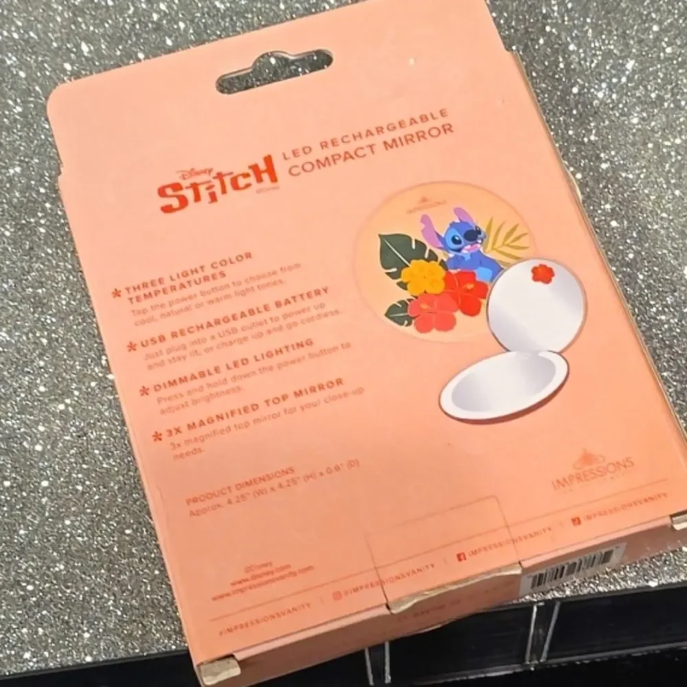 Impressions X Disney Stitch LED Rechargeable Compact Mirror- Coral